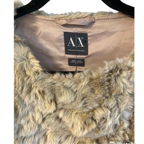 A/X Armani Exchange Women faux fur Tan Small Pocket Lined Vest Jacket Zipper - Picture 4 of 7